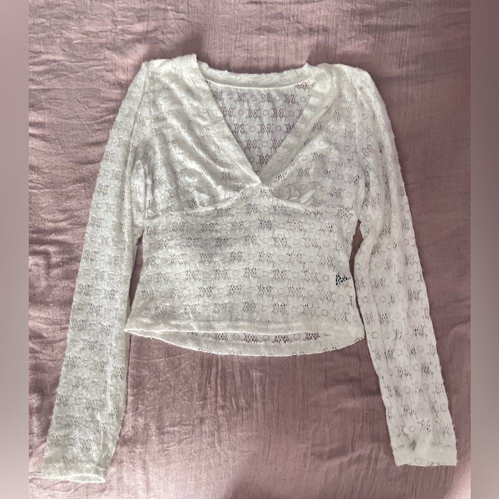 SHEIN White Fitted Sheer Blouse